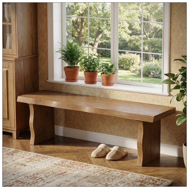 Banc de salle à manger d'intérieur en pin avec assise en bois massif, capacité de 350 lb, pouvant accueillir 3 personnes pour une utilisation polyvalente dans la cuisine et les salles à manger