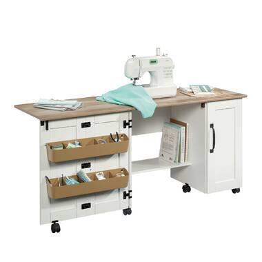VIVOHOME Folding Sewing Craft Table, Rolling Sewing Machine Desk with  Storage Shelves, Sewing Cabinet with Lift for Small Spaces, Rustic Brown
