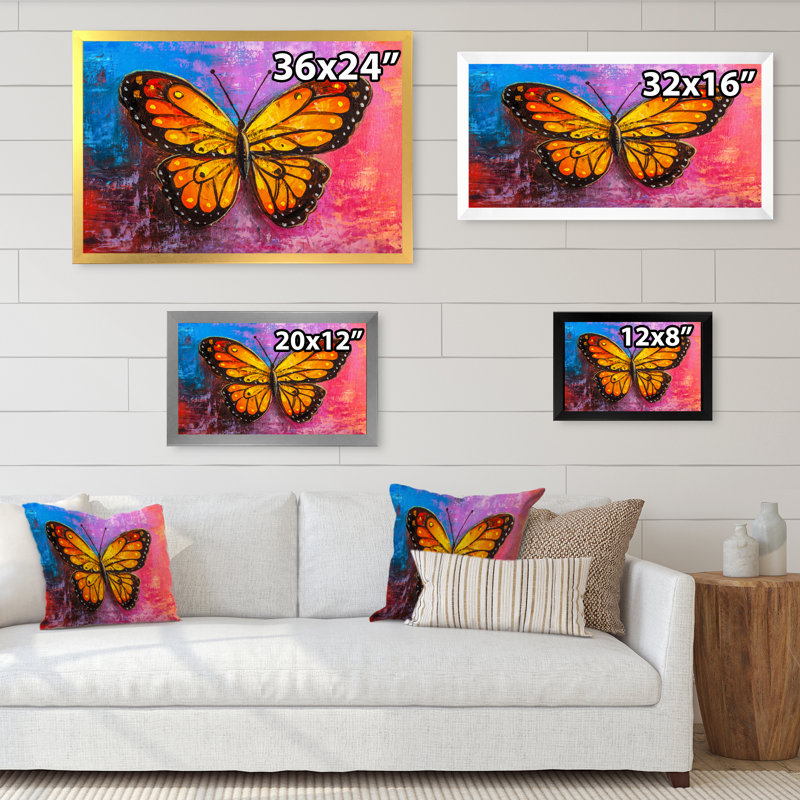 «Abstract Orange Butterfly», reproduction sur toile flottante, H 24 po x l 36 po x P 1 po, Cadre doré