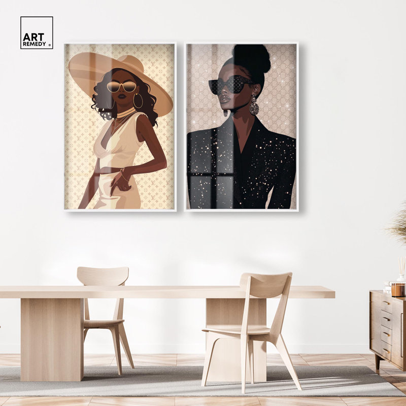Glamour Noir Fashion Set Shadowbox Fashion Prints par Art Remedy, H 55 po x l 37 po, Blanc
