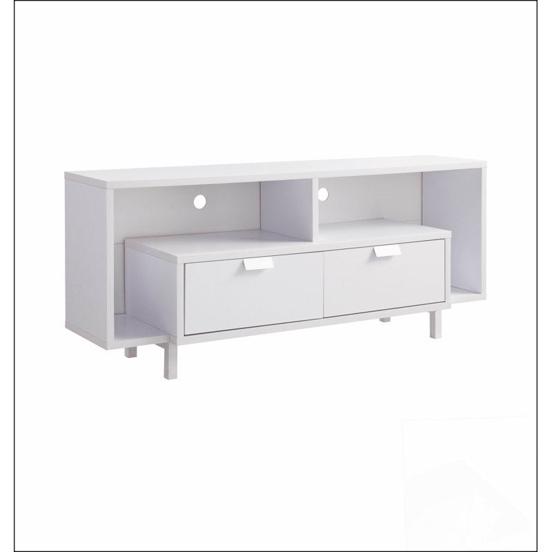 Modern TV Stand with Two Shelves and Two Drawers -, 25"H x 60"L x 15.5"W