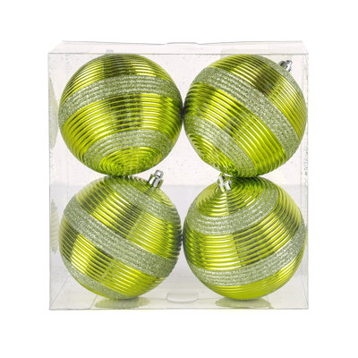 4 Piece Shatterproof Swirling Lime Green Ornaments