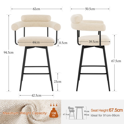 Kiylan Swivel Upholstered 67.8cm Linen Counter Stool with Curved Wing Back and Metal Frame