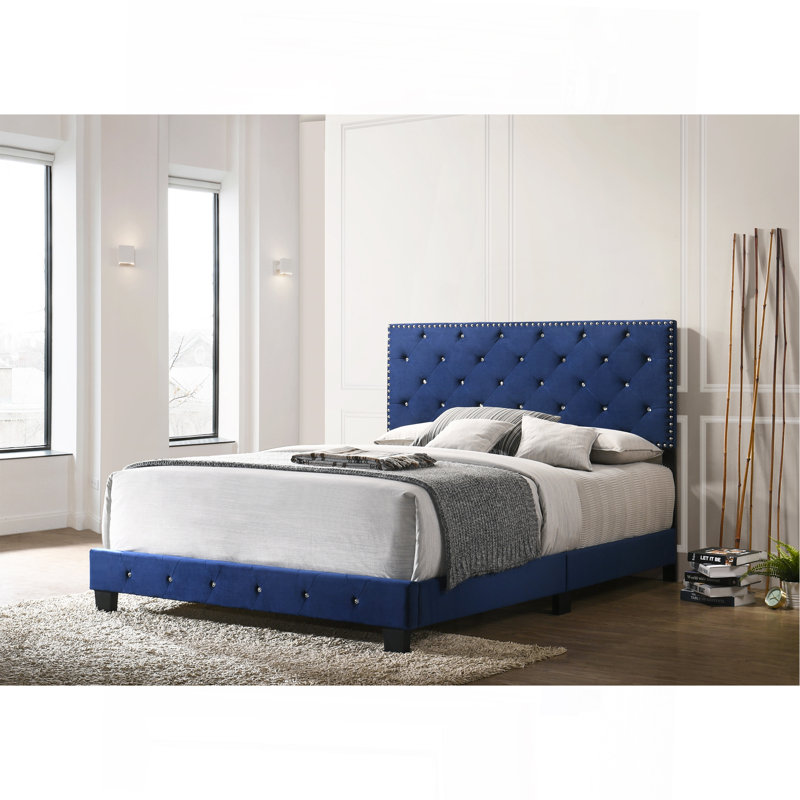 Transitional Full Bed With Timeless Charm, Navy Blue