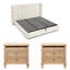 Ensemble de chambre à coucher 3 pièces, lit gaufré à oreilles King Chenille avec système hydraulique et 2 tables de chevet de ferme avec ports USB et Type-C 