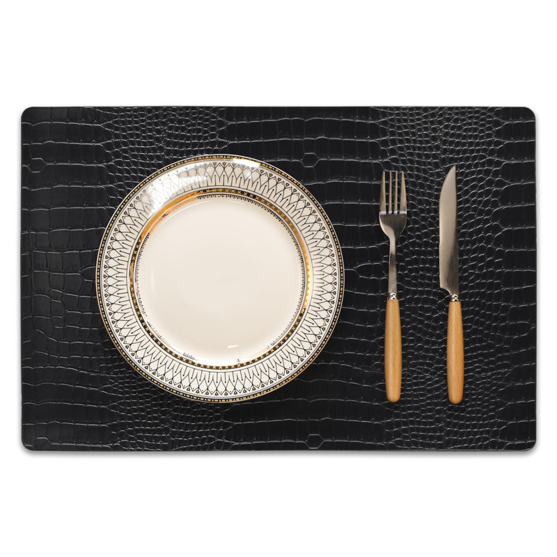Ensembles de table en similicuir, napperons en PU, imperméables, résistants aux taches et à la chaleur, faciles à nettoyer, ensemble de 6, (noir)