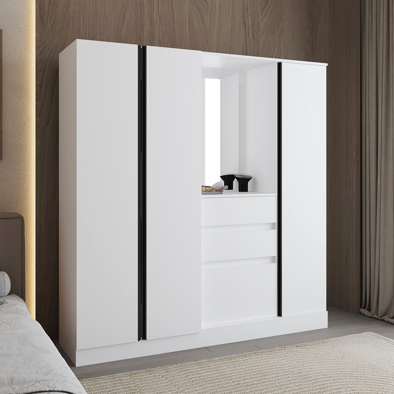 Armoire avec portes doubles, tringle suspendue et tablettes intérieures