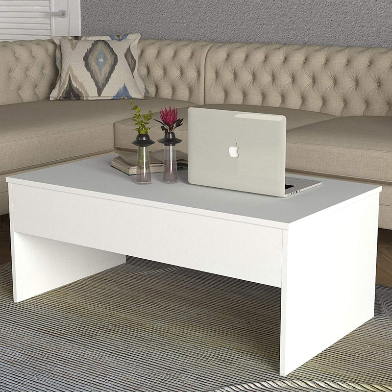 Modern White Coffee Table, 35.4 x 17.7 x 19.7 inches | 100% Melamine Coated Particle Board, Thickness: 0.7 inches | Sleek Design with 11.0-inch Leg Height | Perfect for Living Room and Contemporary Décor