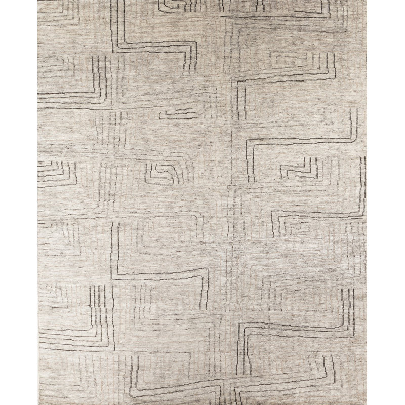 Geometric Wool/Viscose Taupe Indoor Area Rug, Rectangle 12' x 15'