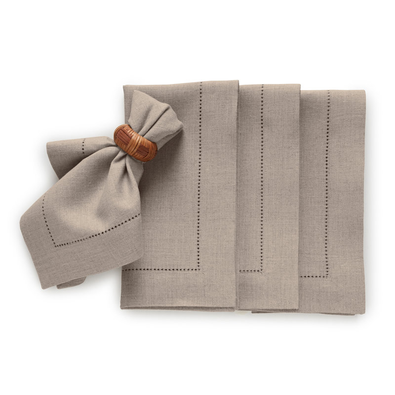 Medium Weight Hemstitch - 100% Pure Linen Dinner Napkins, Natural