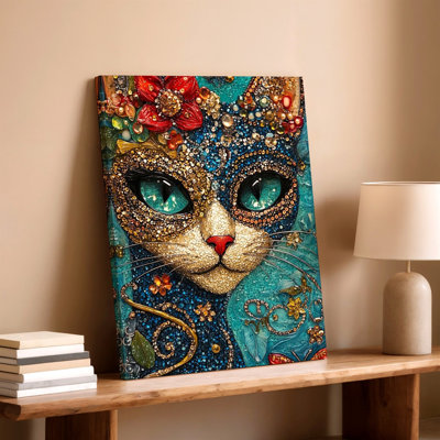Chat, portrait floral bleu, reproduction d'art sur toile, œuvre d'art pour chambre à coucher, salon, entrée de bureau et décor d'appartement, image décorative, décoration murale galerie, décoration murale contemporaine