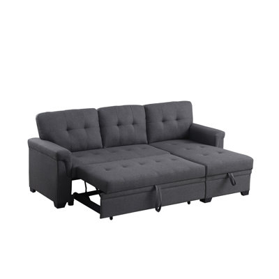 Canapé-lit modulaire réversible en lin gris foncé 84 po avec rangement Lucca