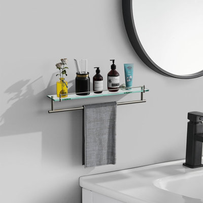 Tablettes en verre pour salle de bain avec barre à serviettes