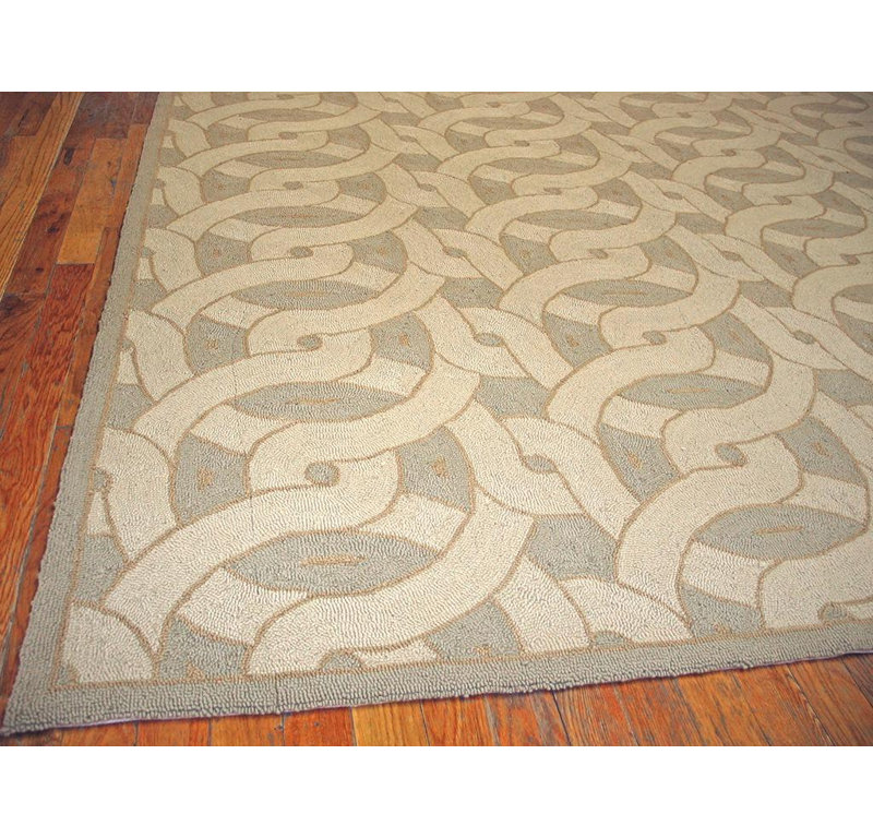 Beige Interlocking Circle Contemporary American Hooked Rug 10'x14' Wool Carpet