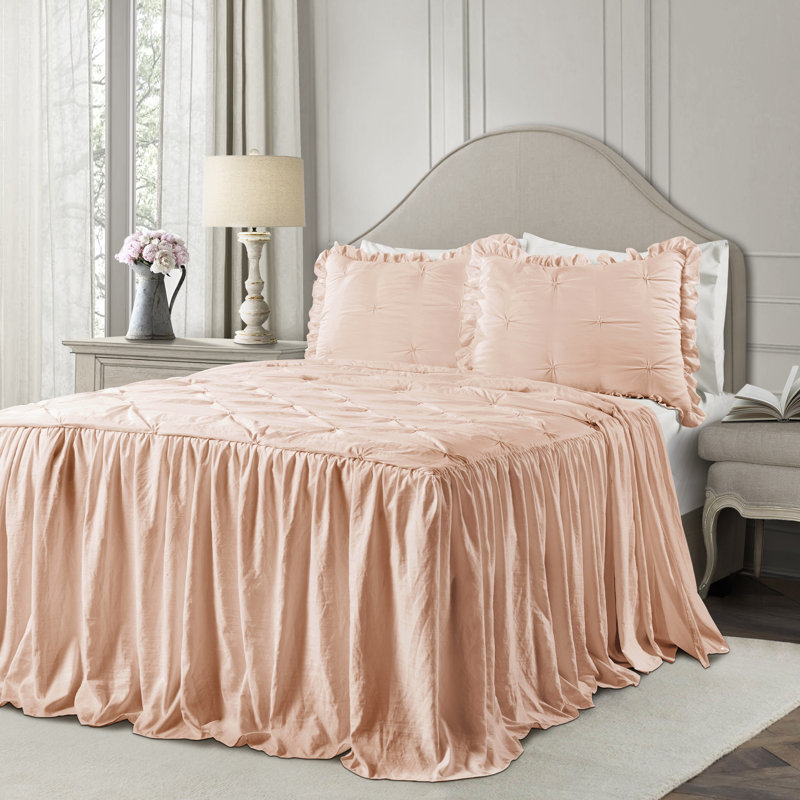 Ravello Ruffle Skirt Bedspread Set, King Bedspread + 2 King Shams, Woodrose