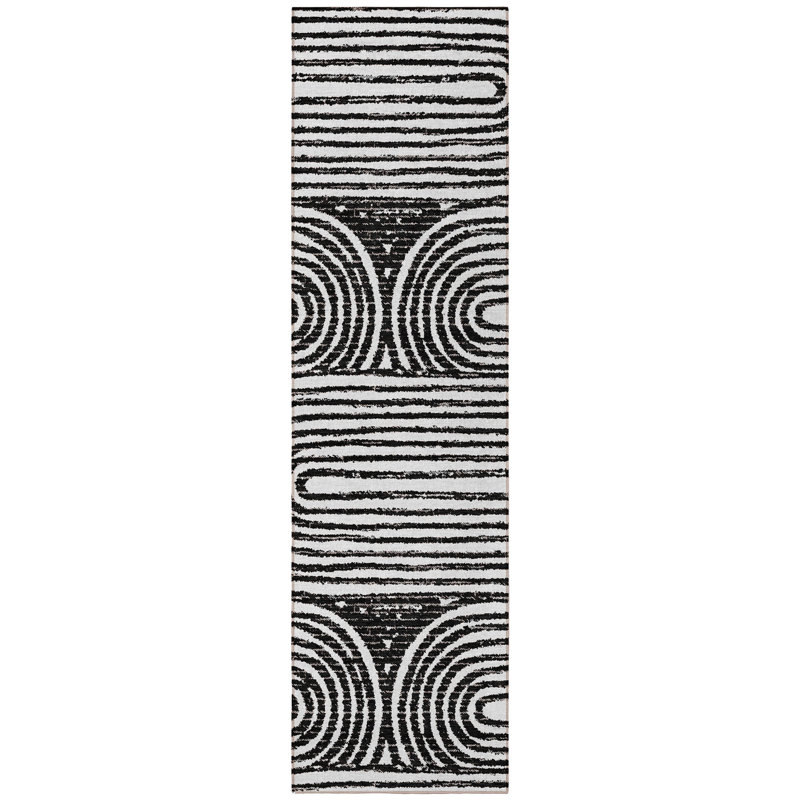Tapis de couloir d'extérieur 8 pi noir et blanc