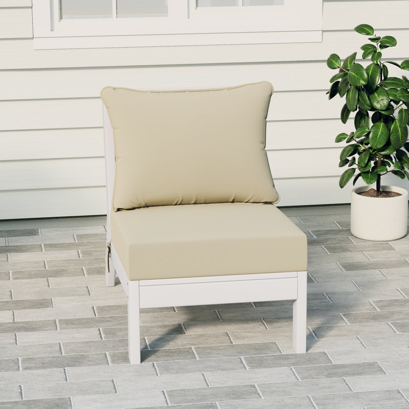 Deep Seating Armless Chair With Cushions, Beige, White