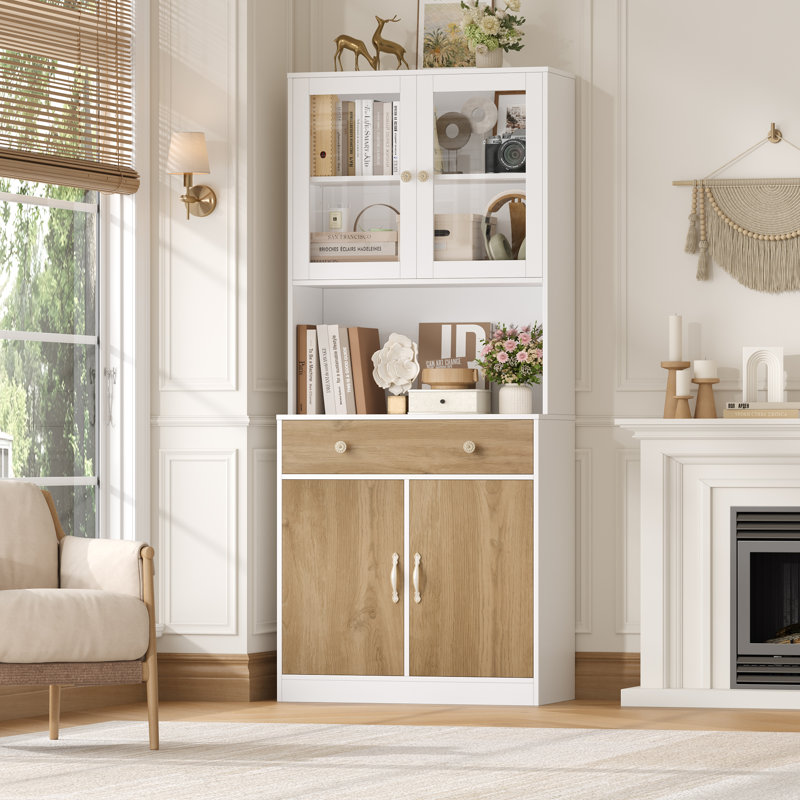 70.9" H X 31.5" W Tall Kitchen Pantry Cabinet With Coffee Station Top & Cable Hole, Modern Multipurpose Storage With Wide Drawer
