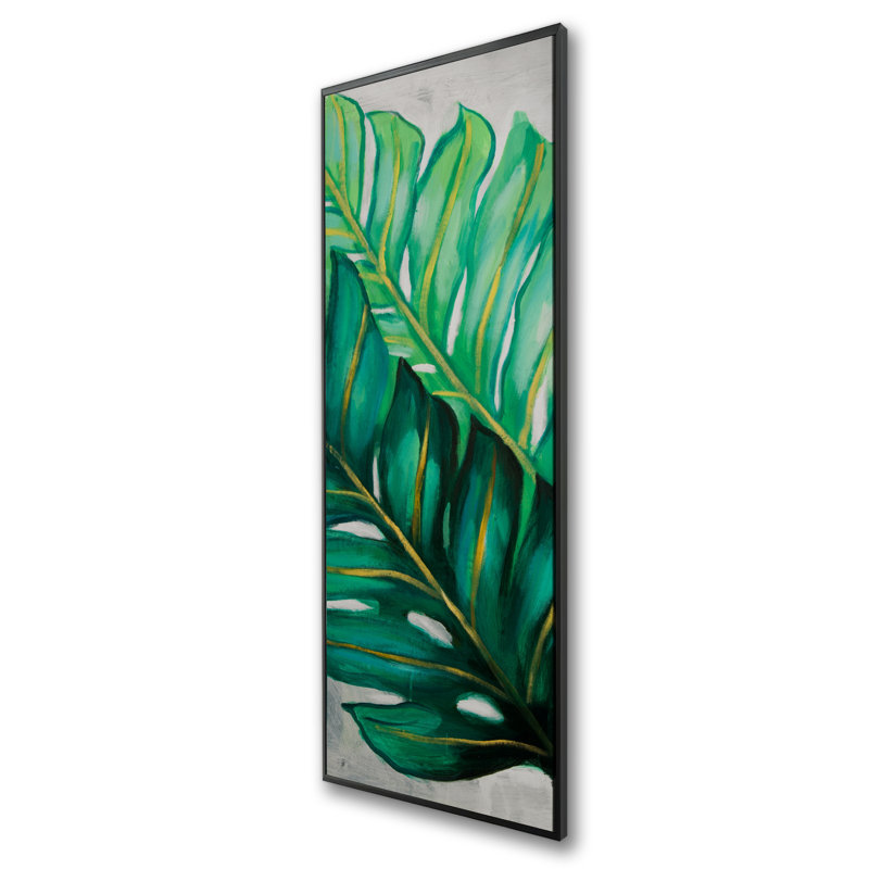 Three Big Exotic Plant Leaves - Décoration sur toile encadrée, H 49,25 po x l 17,25 po
