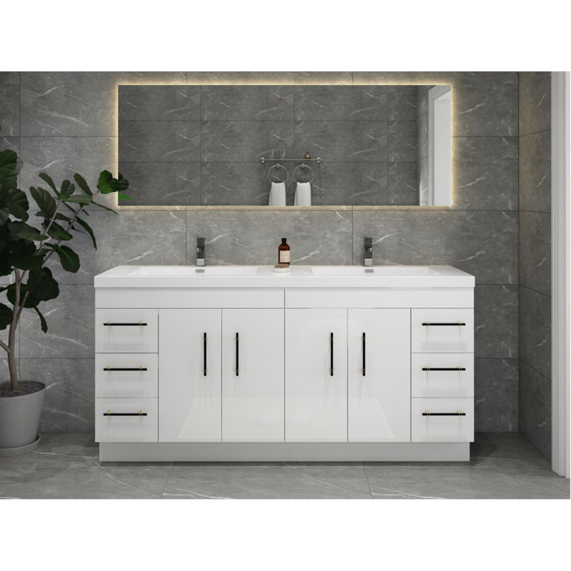 Ensemble de meuble-lavabo double 72 po Romer, Blanc lustré, Noir