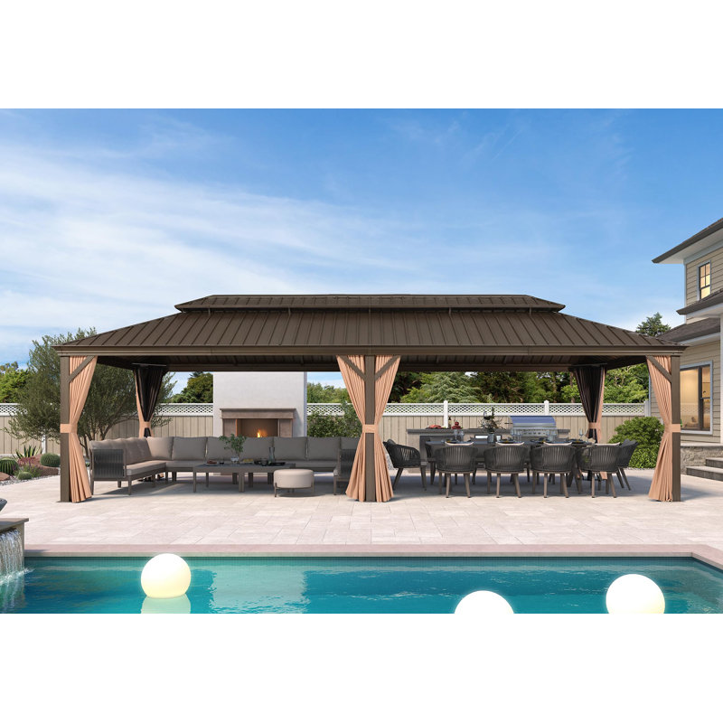 PURPLE LEAF 12' X 28' Outdoor Hardtop Gazebo Aluminum Gazebo With Galvanized Steel Double Roof, 12 (ft) x 28 (ft)