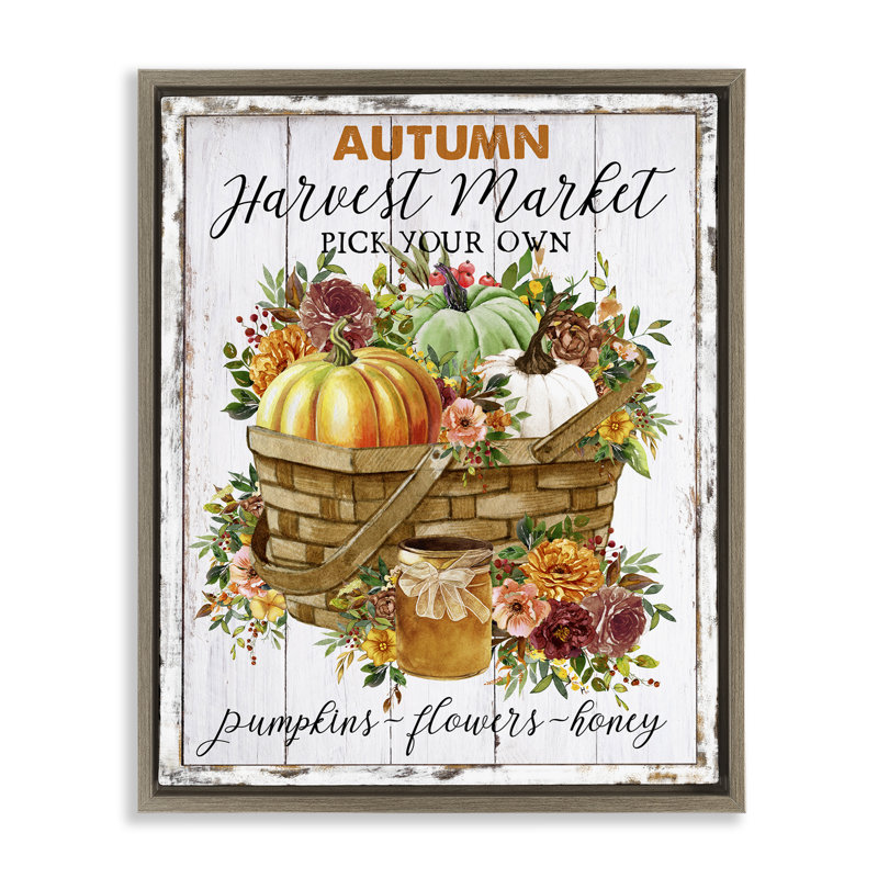 Art mural automne sur toile, marché floral par Creatif Belle, H 31 po x l 25 po, Cadre flottant orme Montalcino