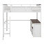 Grand lit mezzanine avec bureau intégré, boîte de rangement, tablettes ouvertes et station de recharge USB, structure de lit mezzanine en bois peu encombrante