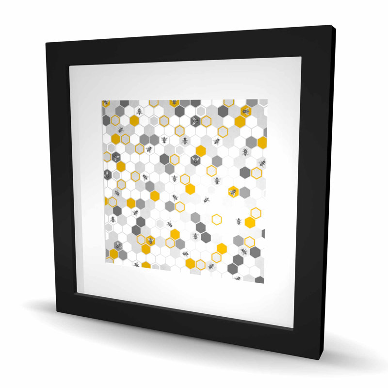 Beehive Pattern - Insect Illustrative Framed Matted Print, 16" H x 16" W