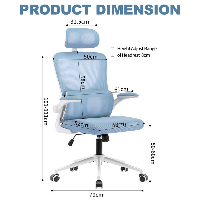 Chaise de bureau Macee, Bleu, Blanc