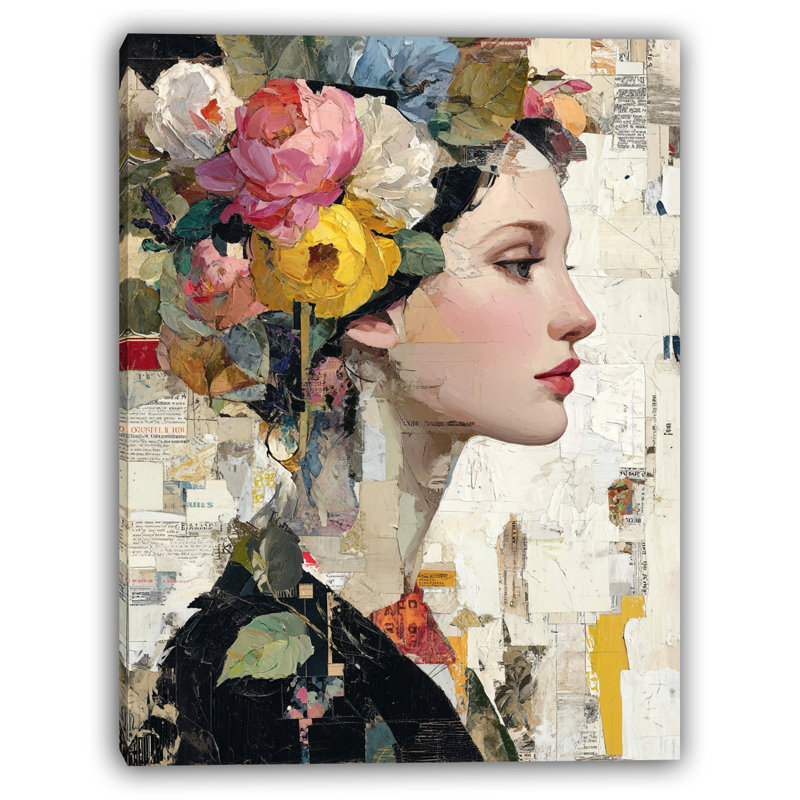 Rose Veil - Portrait romantique avec couronne de pivoines, art mural, H 24 po x l 16 po
