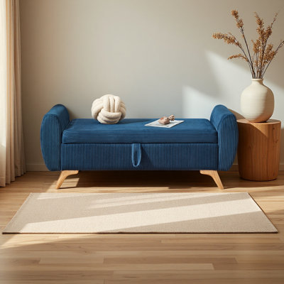 Banc rembourré en velours côtelé de 57 po de conception moderne avec banc de rangement en bois pour les chambres à coucher, couloir