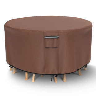 Housse de table ronde brune robuste avec évents, boucles et poignées