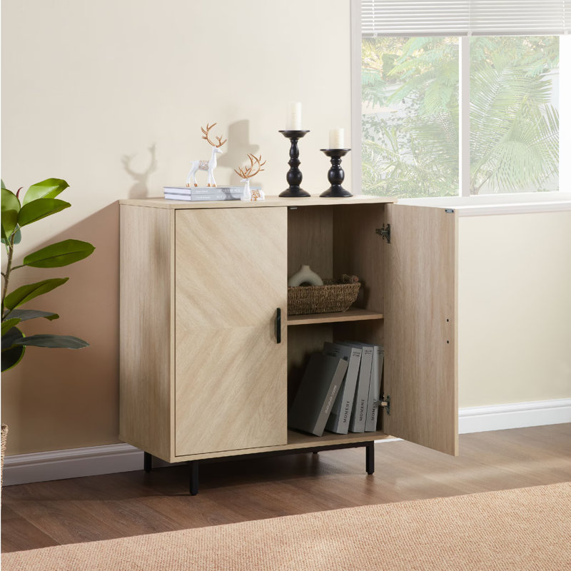 Storage Cabinet With 2 Doors, Modern Buffet Sideboard Cabinet With Storage, 34.52" H x 31.49" W x 15.66" D, Yellow/Black