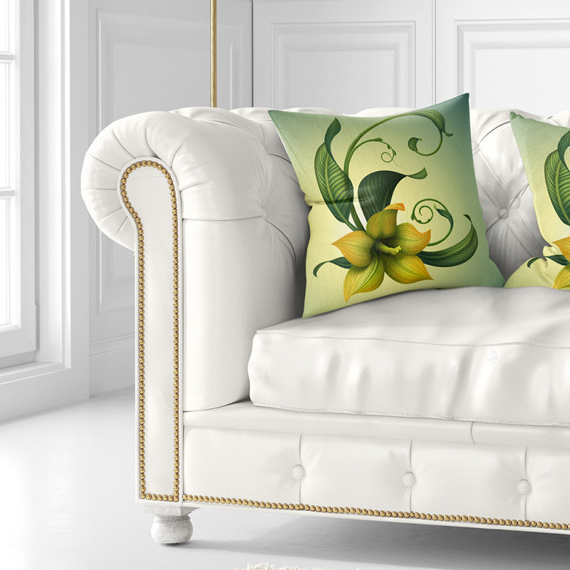 Fleur jaune fantaisie - coussin à imprimé floral, 18 po x 18 po, Coussin décoratif