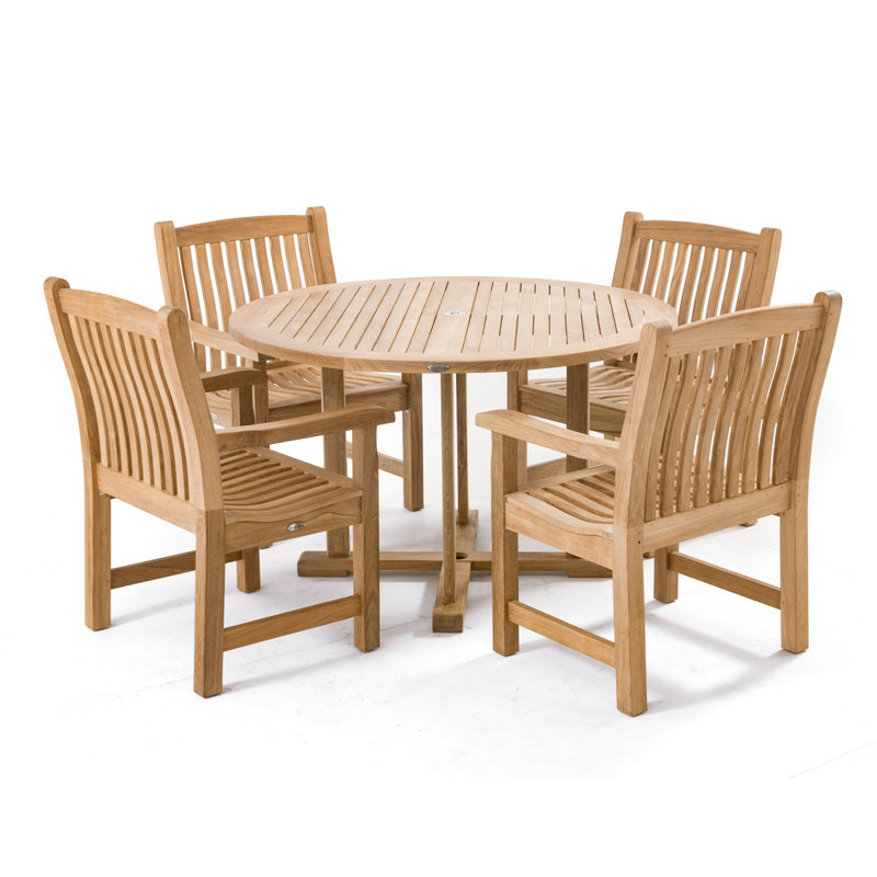 48" Round Brown Teak Outdoor Dining Table