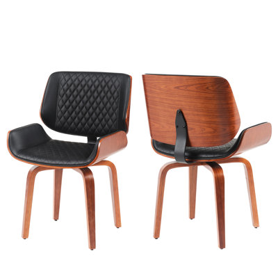 Mid - Century Modern 360 Swivel Ergonomic Chair Of 2, Pu Leather Upholstery, Beige Diamond Stitch, Gray Brown Wood For Kitchen Gathering Wood, Stitch Open Concept Office