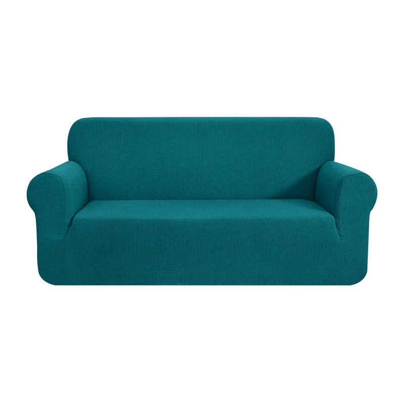 One Piece Box Cushion Sofa Slipcover, Blue