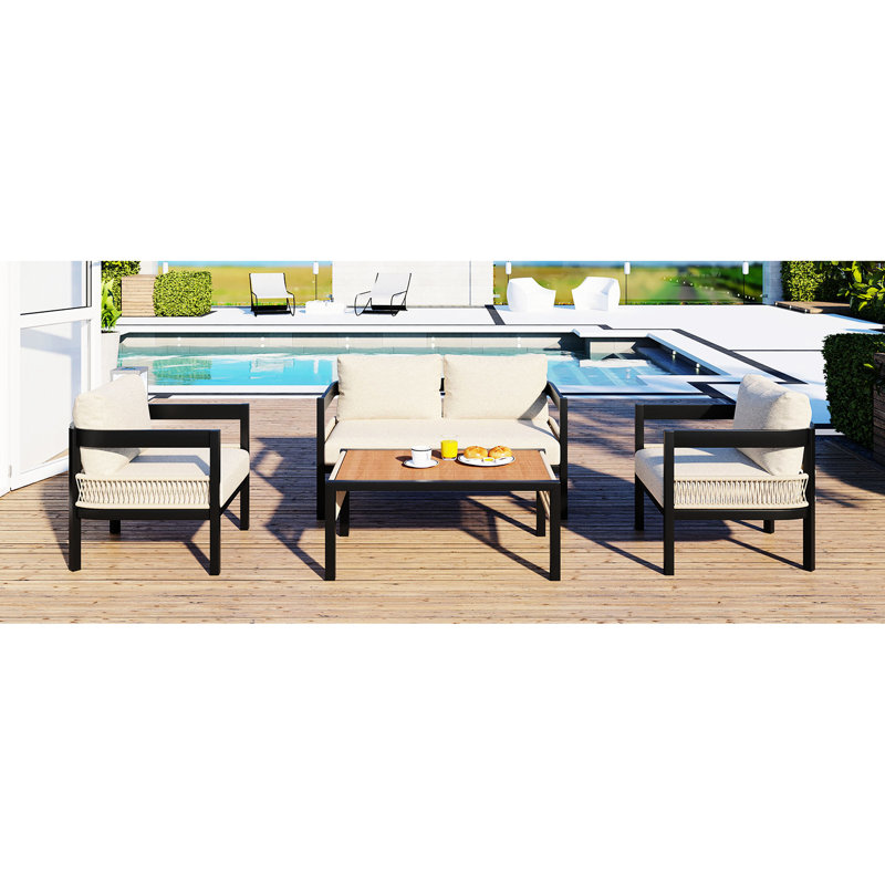 Sièges d'extérieur beiges - table de météo, meubles de salon à structure en fer et table d'eau, Beige