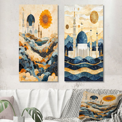 Conte du lever du soleil sur la mosquée I de l'Islam - Art mural spirituel, décoration murale traditionnelle 2 pièces