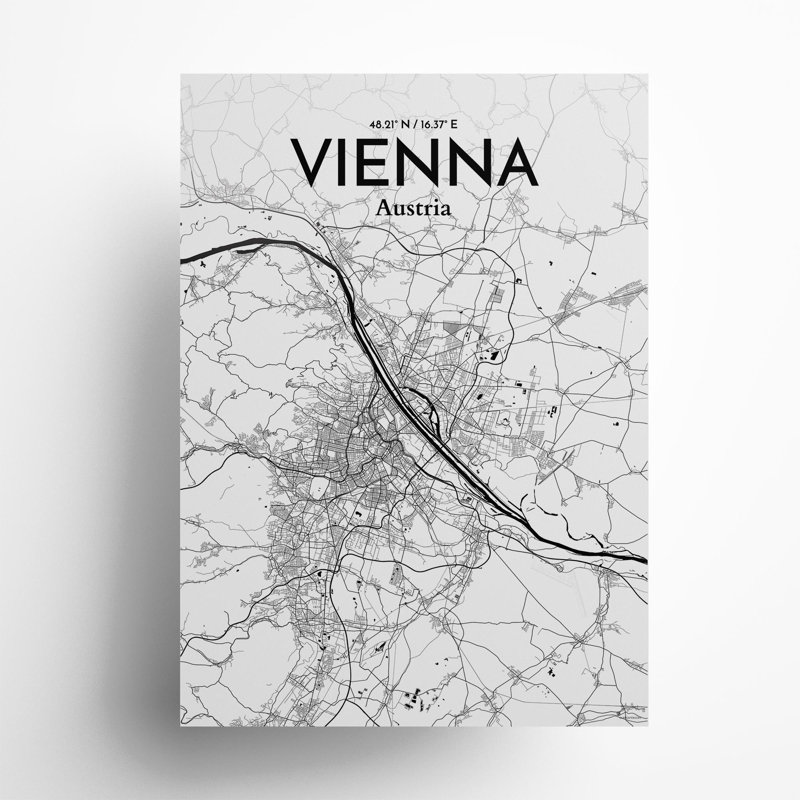 Vienna City Map In Ink - No Frame Print, 27.6cm H x 19.7cm W x 0.05cm D