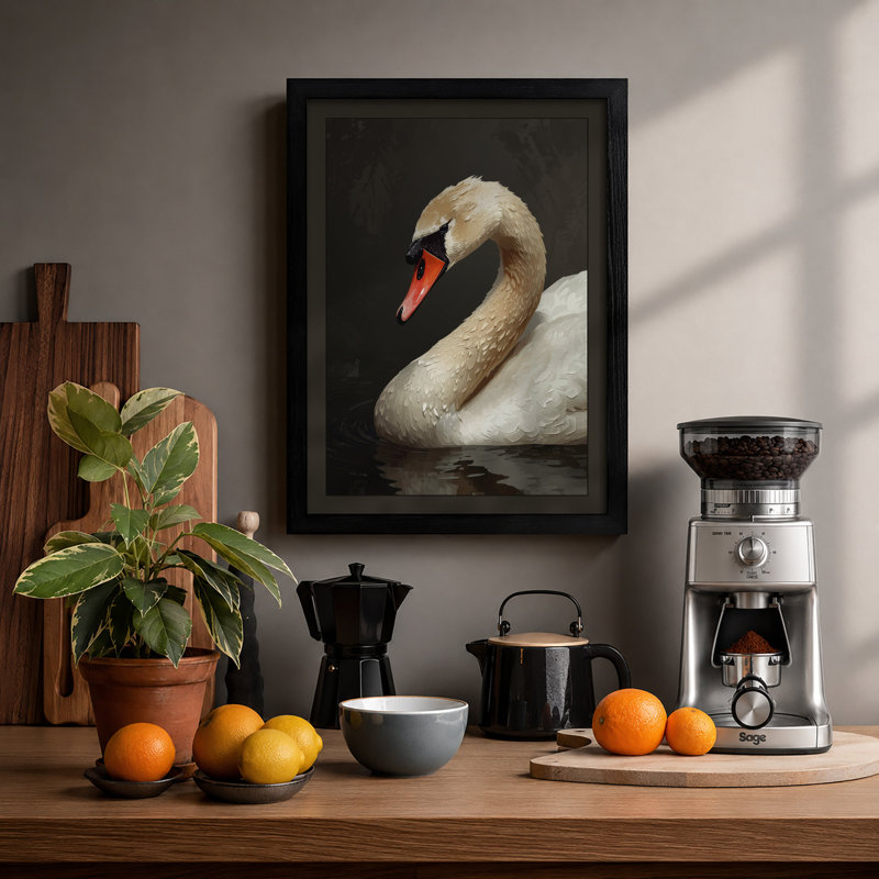 Elegant Swan In Profile Coastal - Print, Black, A3 - 42.0 x 29.7 cm