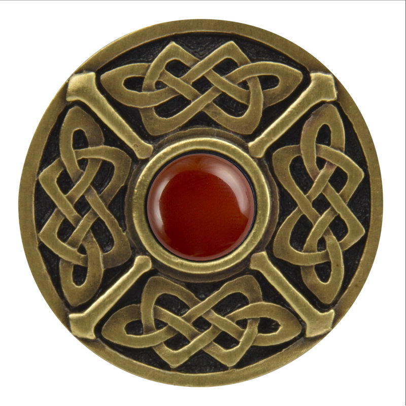 Jewel Mushroom Knob, Antique Brass/Red