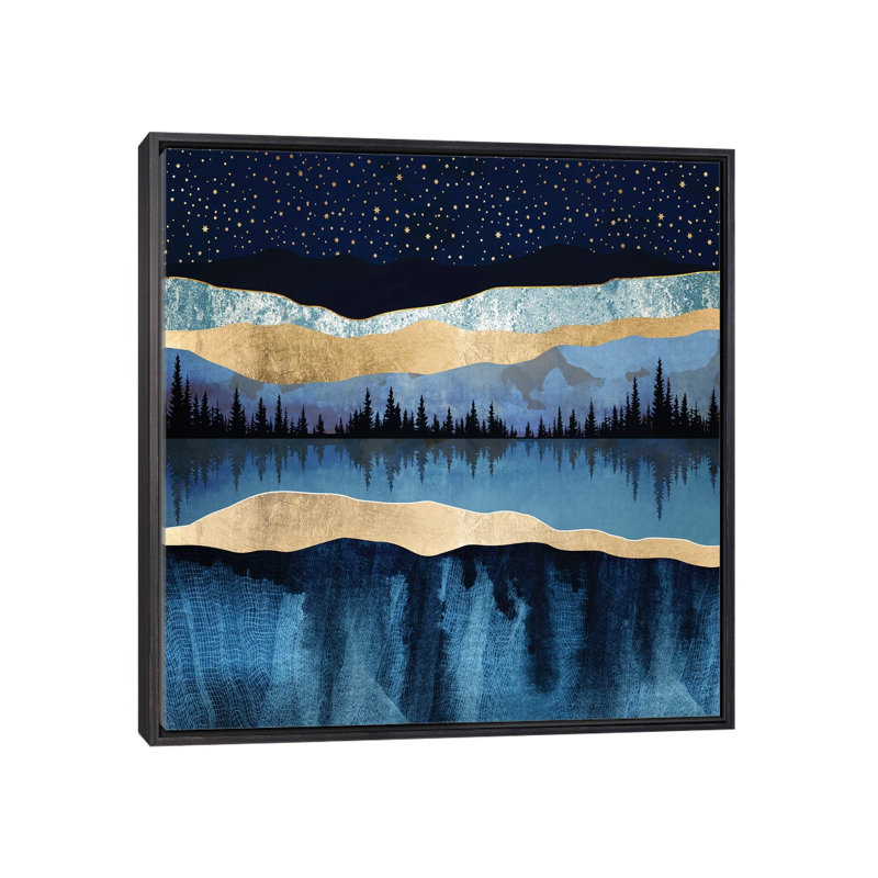 Lac de minuit - imprimé, H 18 po x l 18 po x 1,5 po, Cadre flottant noir patiné