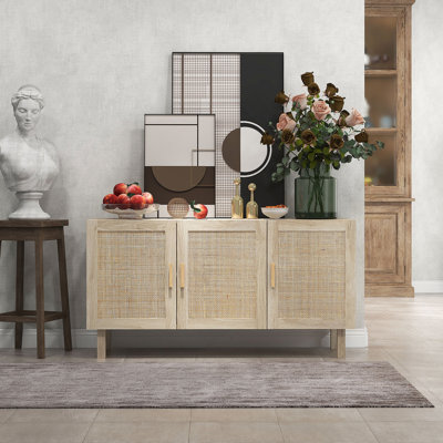 Natural Mixed 3 Rattan Doors Sideboard Buffet Cabinet
