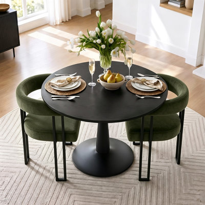 Ensemble de table de salle à manger pour 2 personnes avec table ronde et 2 fauteuils rembourrés en velours