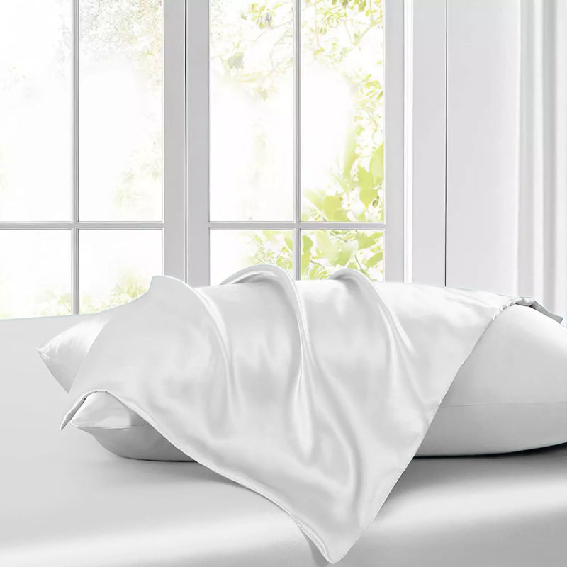 Ensemble de draps 4 pièces en satin doux et soyeux, Ensemble de draps double / double avec 2 taies d'o, Blanc