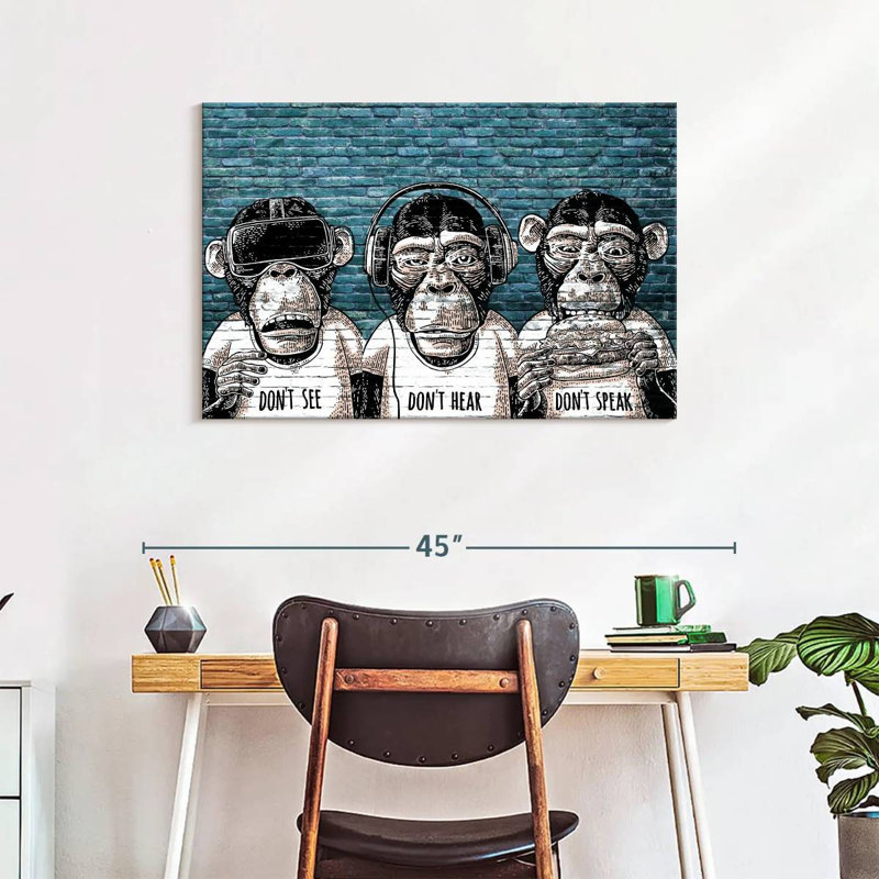 Three Monkeys Canvas Print, 24" H x 36" W x 1.25" D