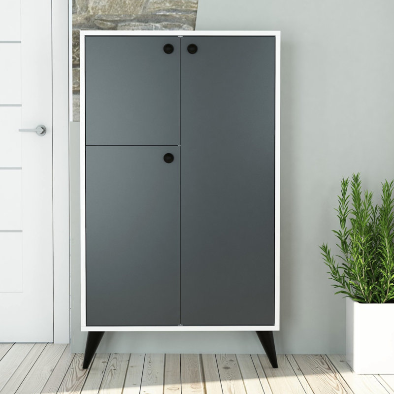 Armoire de rangement pour chaussures 6 paires, Blanc / gris