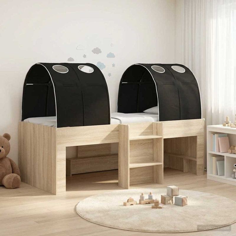  Bed with Tunnel 4 pcs Engineered Wood Modern Bedroom Furniture Home Set, 100 x 200 cm, Artisan Oak/Black