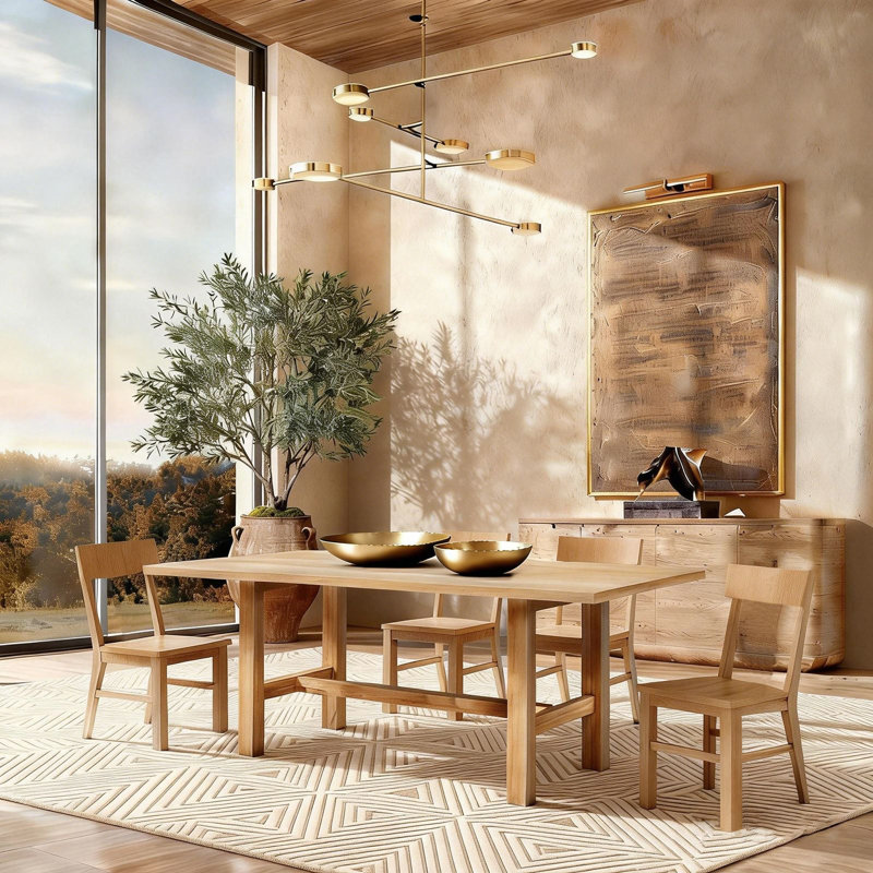 Ruiz Solid Wood Rectangular Dining Table, Natural Wood